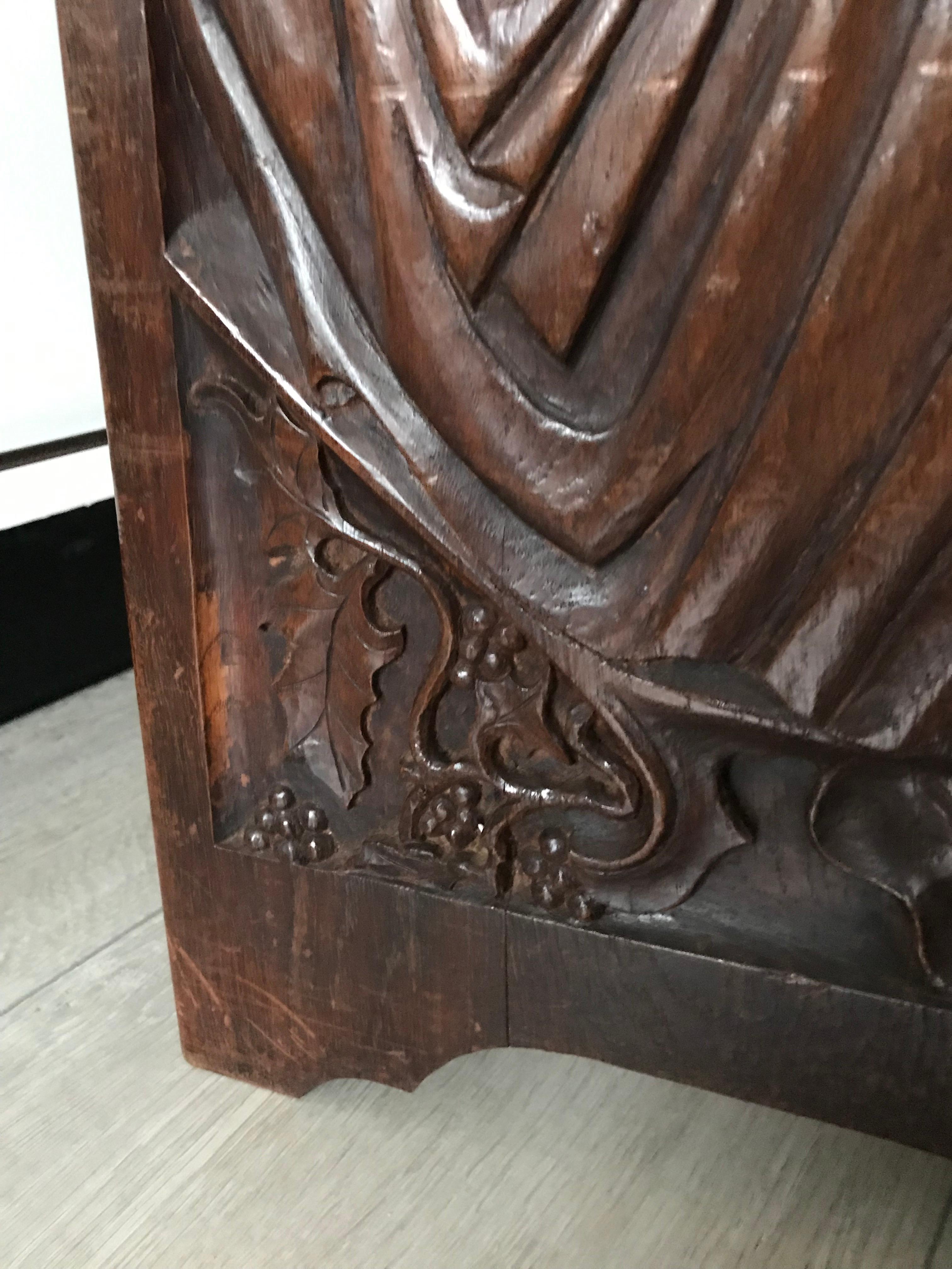 19th Century Gothic Revival Stool, Bench with Hand Carved Sheep and Wolve Biblical Sculptures