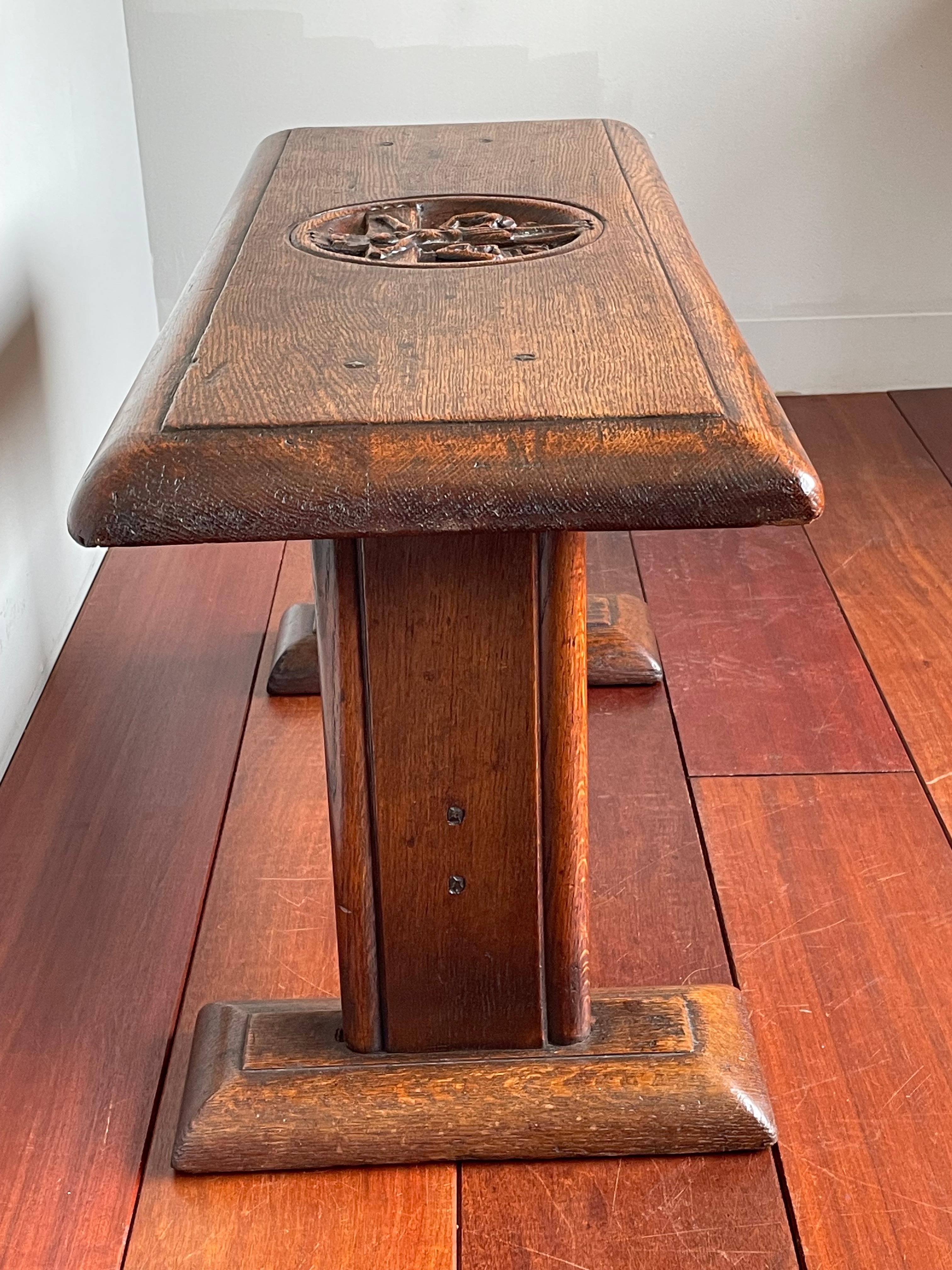 Gothic Revival Stool / Bench with Hand Carved Christ on Crucifix Sculpture 1800s For Sale 4
