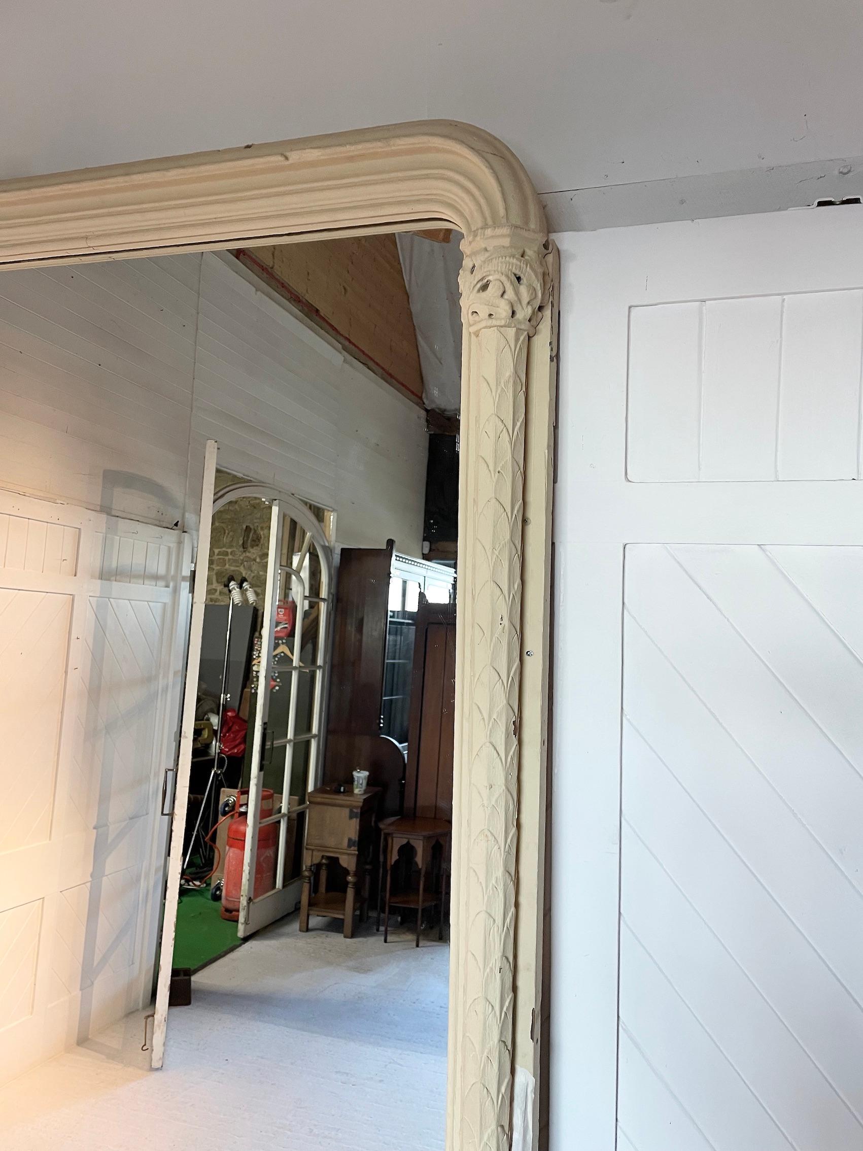 Absolutely stunning huge oak mirror
With Egyptian inspired leaf pattern design
In the manner of A.W.N. Pugin
In the Gothic Revival style
circa 1860
This mirror has been overpainted and could be stripped back and gilded.