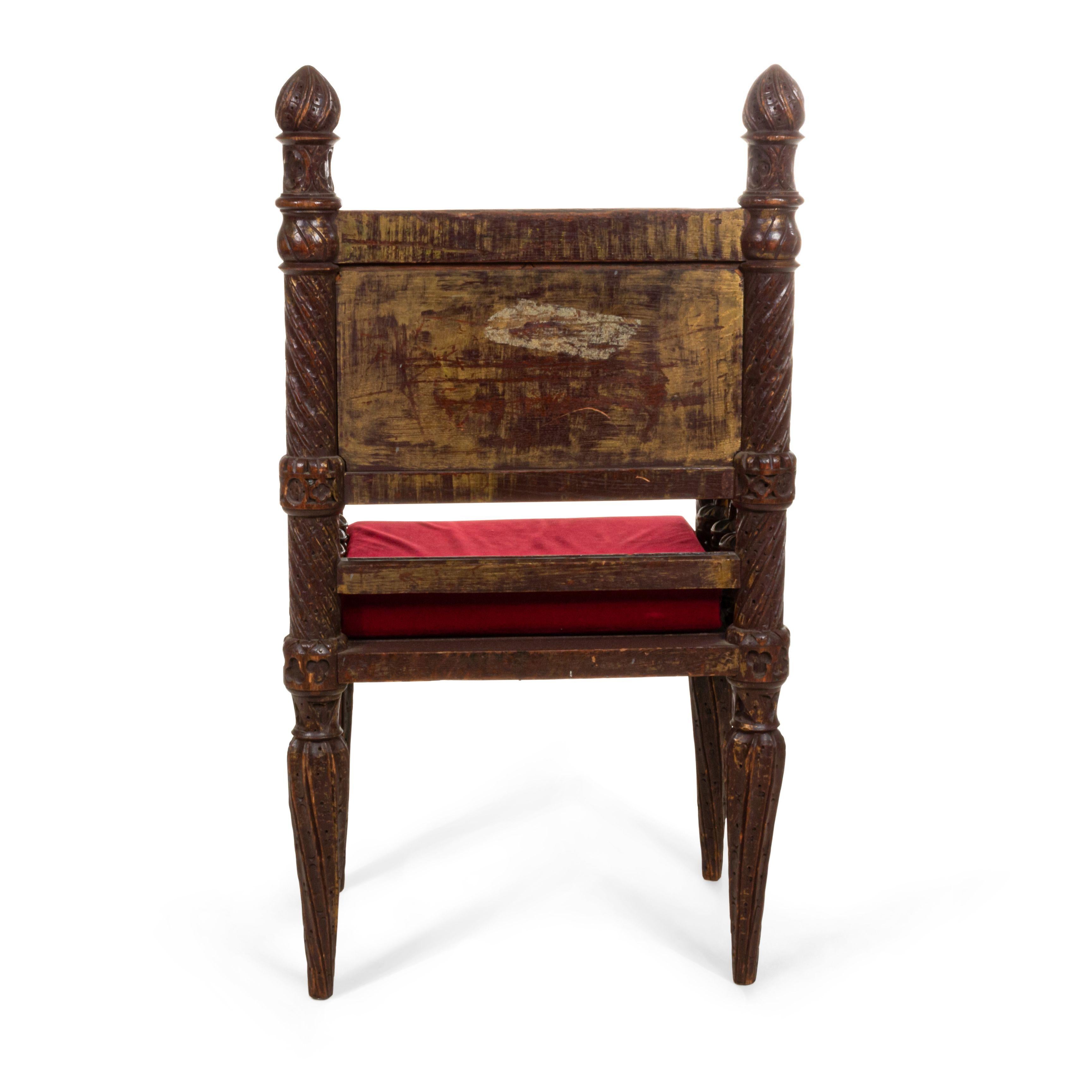 Gothic Revival Style 19th Century Burgundy Arm Chair In Good Condition For Sale In New York, NY