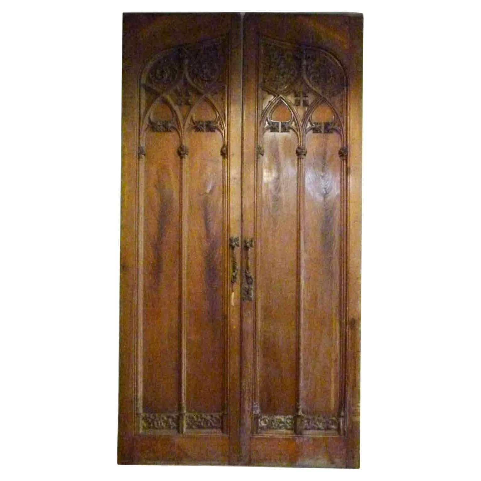 Gothic Revival Style Antique Wooden Double Leaf Door from Spain For Sale