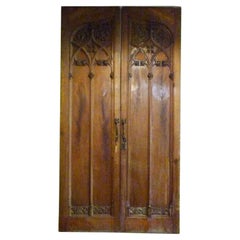 Gothic Revival Style Antique Wooden Double Leaf Door from Spain