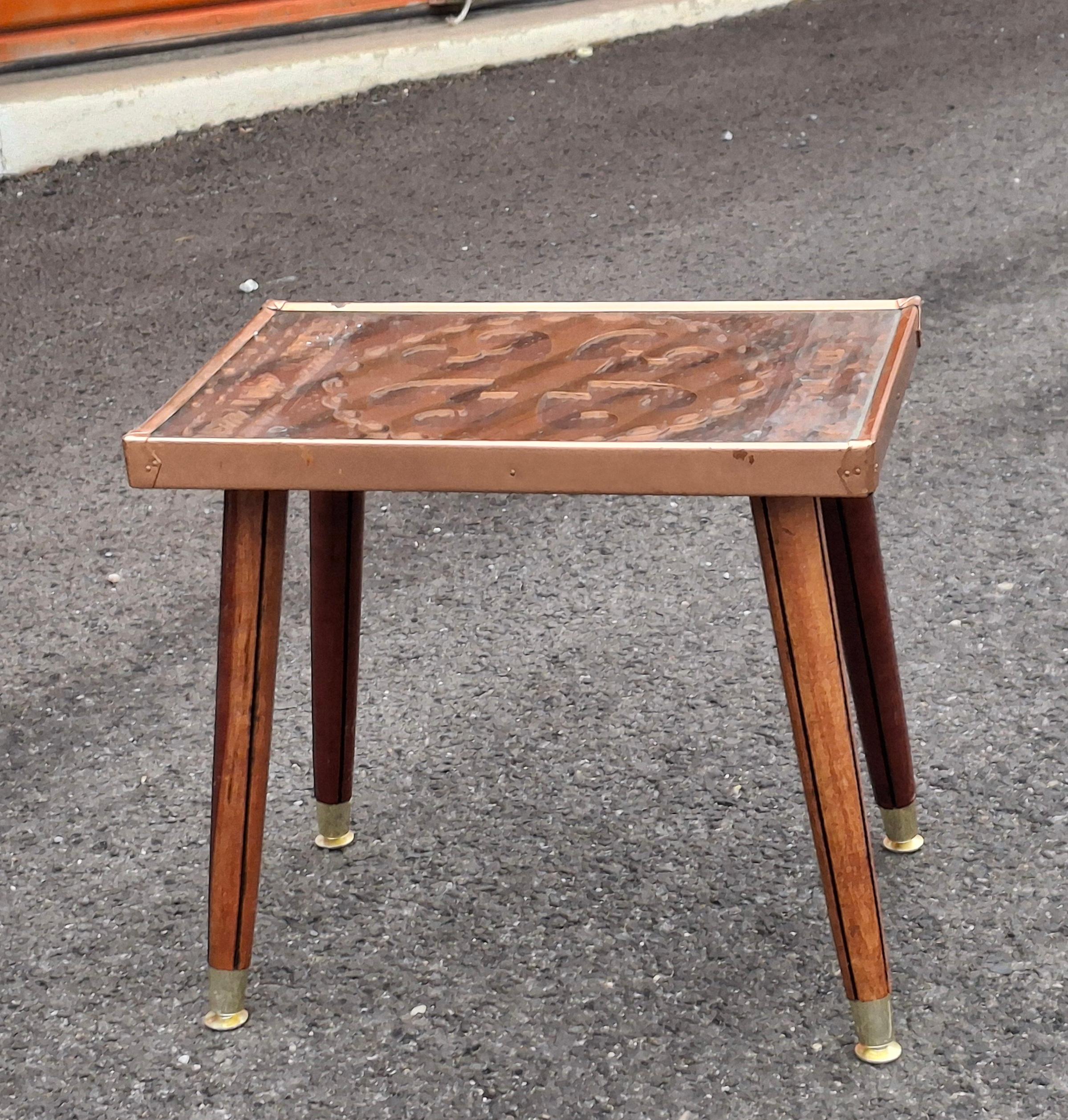 Gothic Revival Style Copper Clad Wood and Brass Side Table For Sale 4