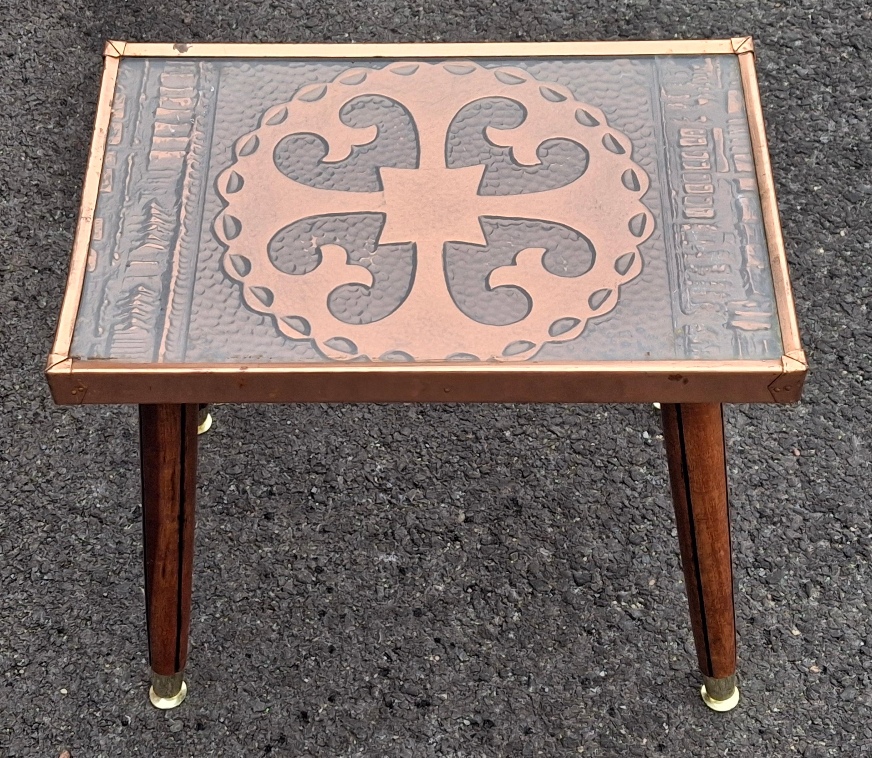 Gothic Revival Style Copper Clad Wood and Brass Side Table For Sale 5