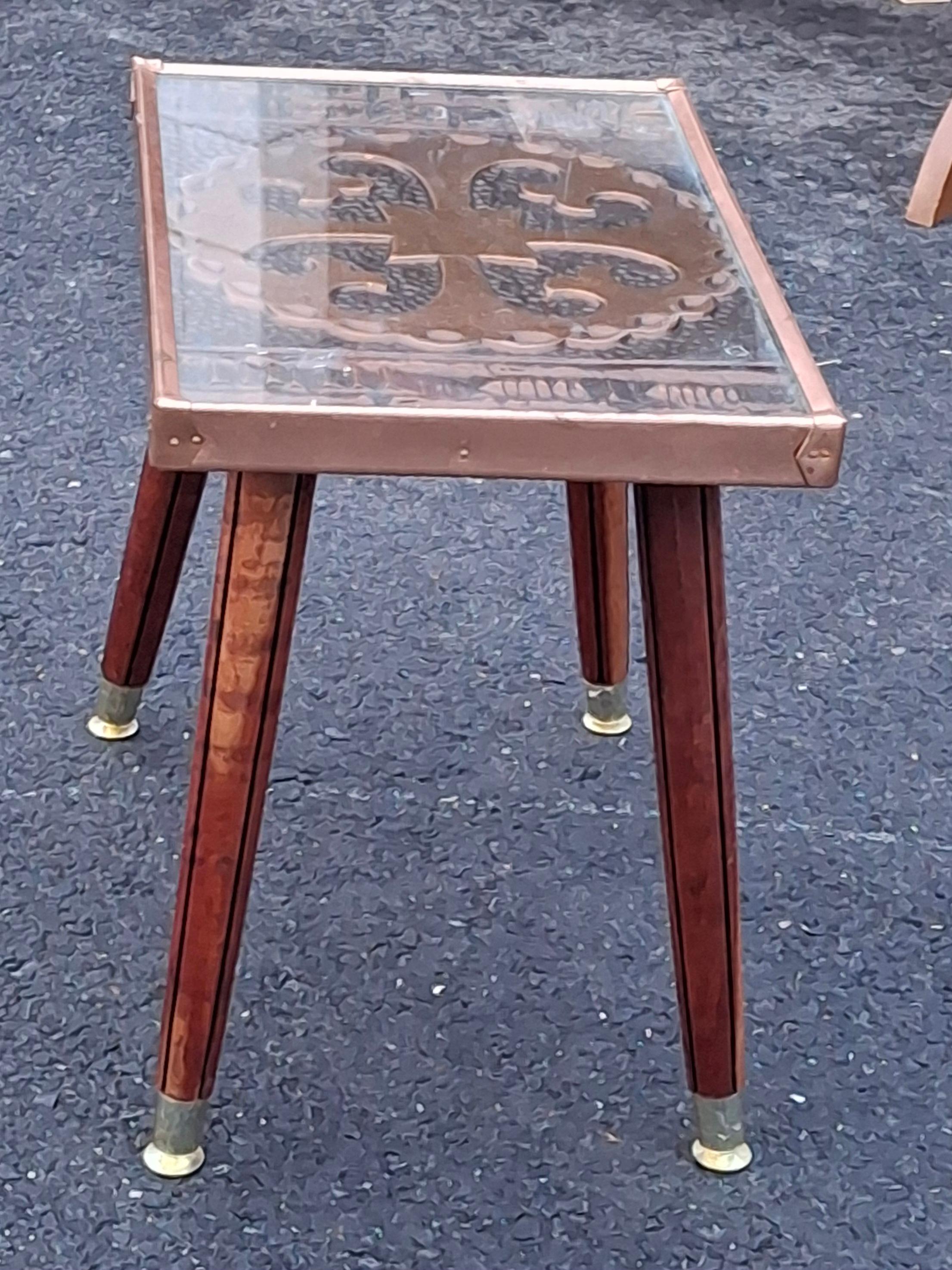 American Gothic Revival Style Copper Clad Wood and Brass Side Table For Sale