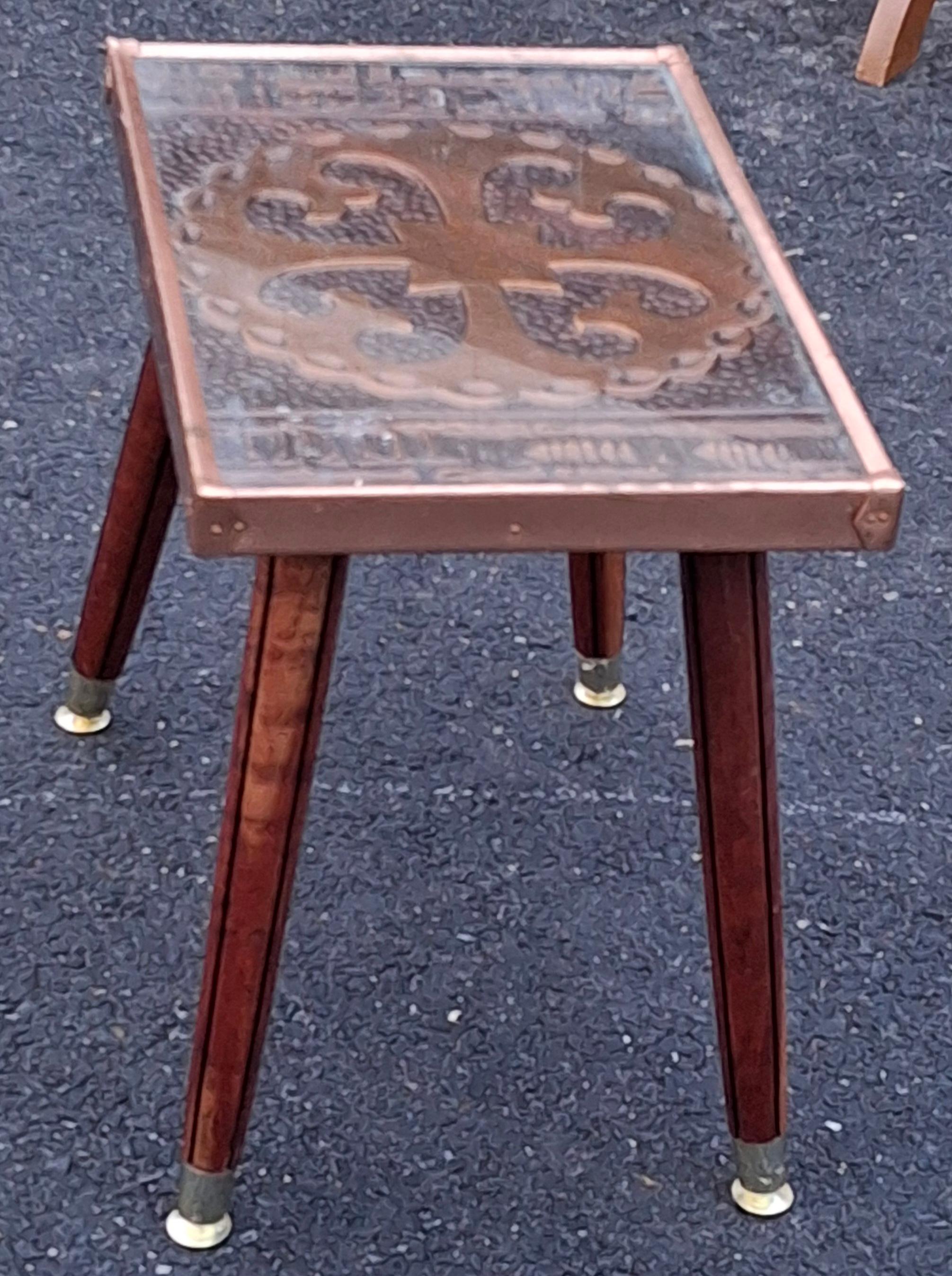 Polished Gothic Revival Style Copper Clad Wood and Brass Side Table For Sale