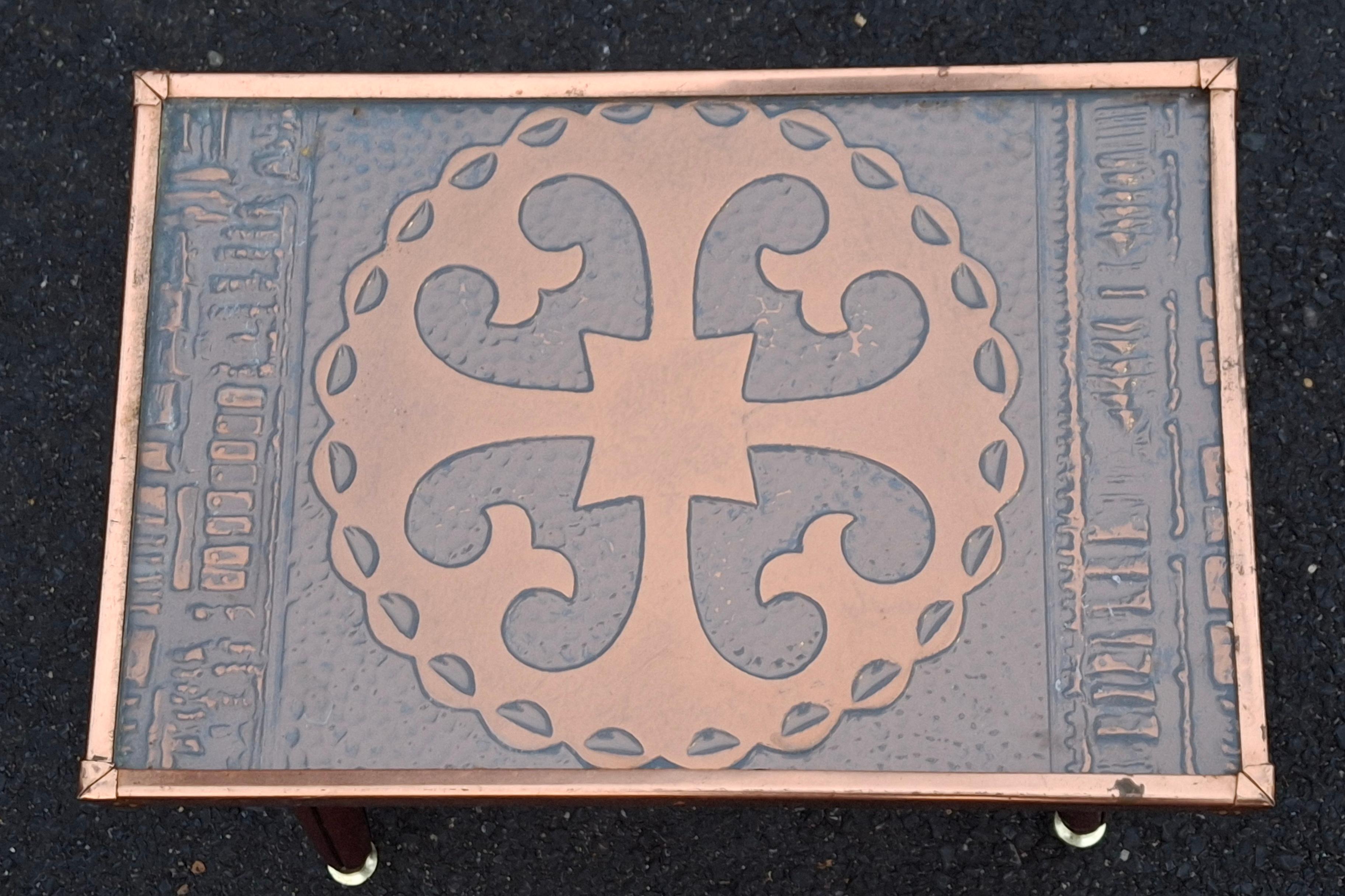 Gothic Revival Style Copper Clad Wood and Brass Side Table In Good Condition For Sale In Germantown, MD