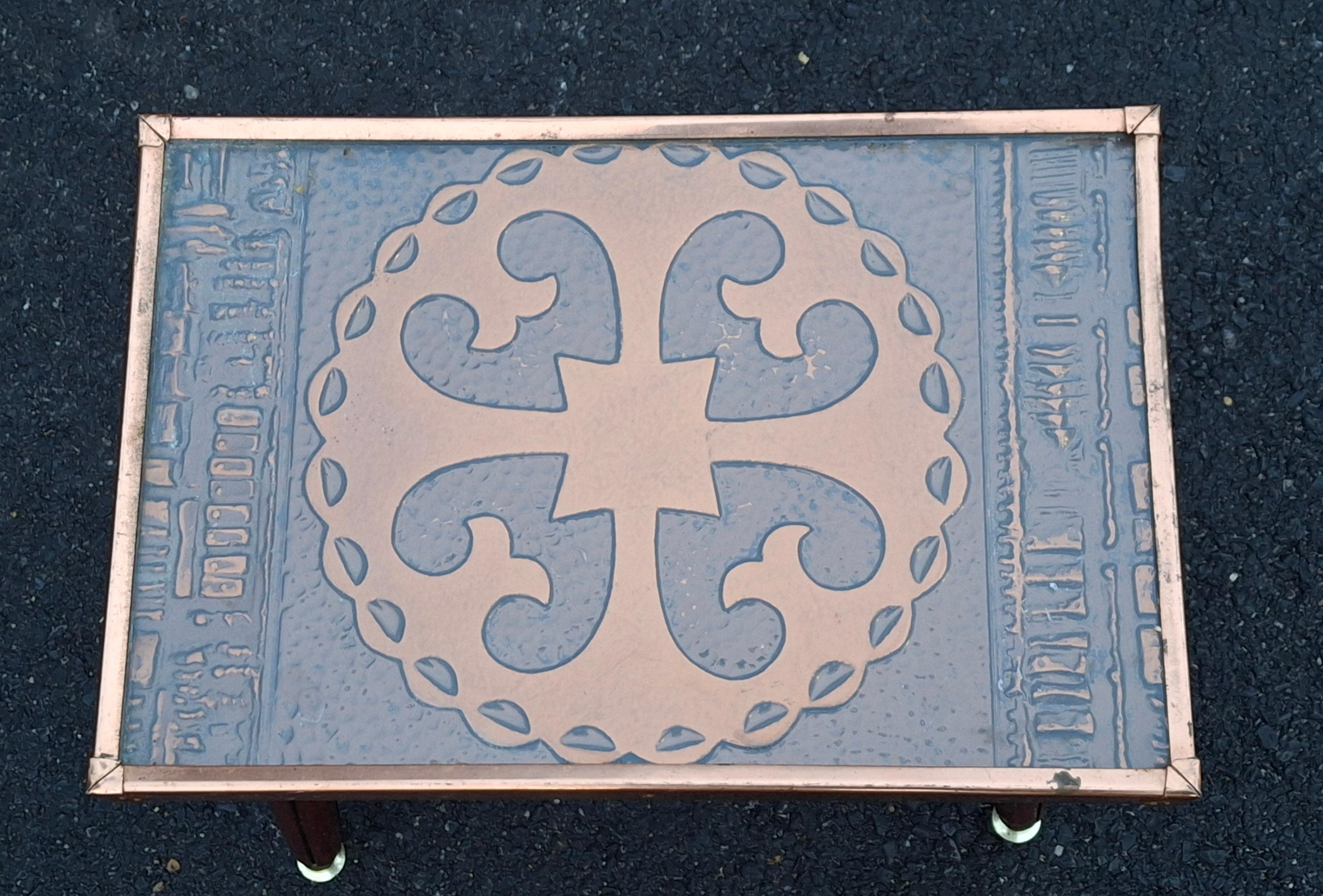 20th Century Gothic Revival Style Copper Clad Wood and Brass Side Table For Sale