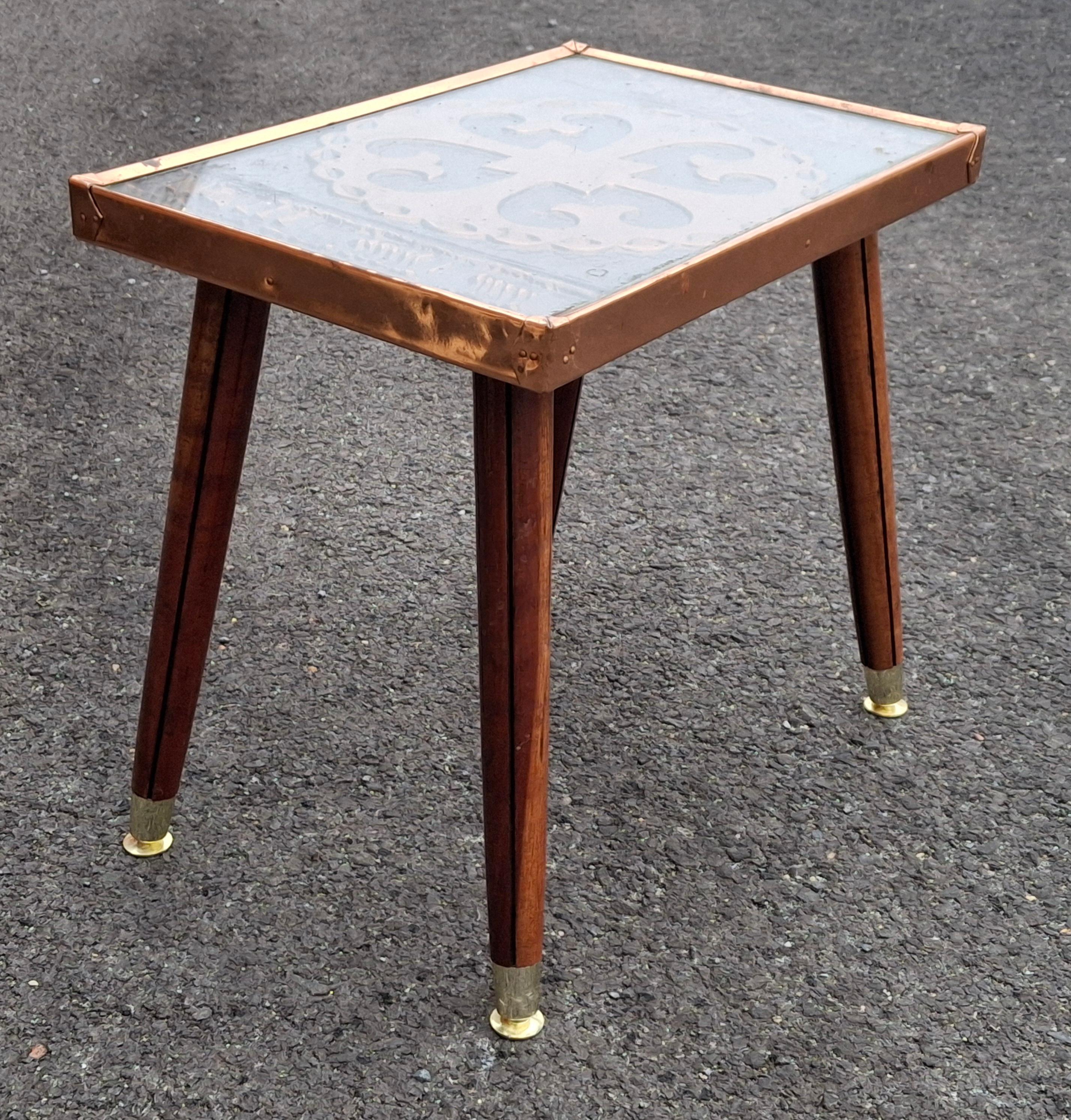 Gothic Revival Style Copper Clad Wood and Brass Side Table For Sale 2