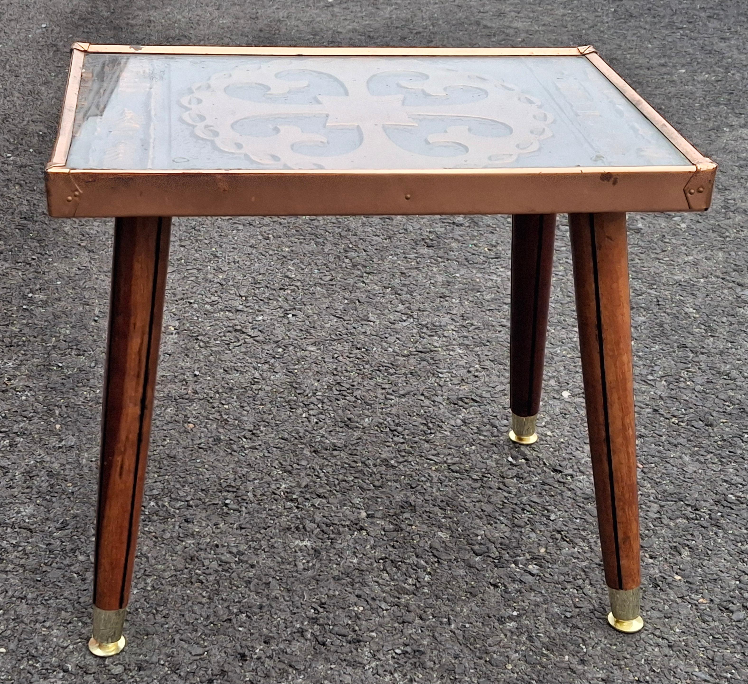 Gothic Revival Style Copper Clad Wood and Brass Side Table For Sale 3