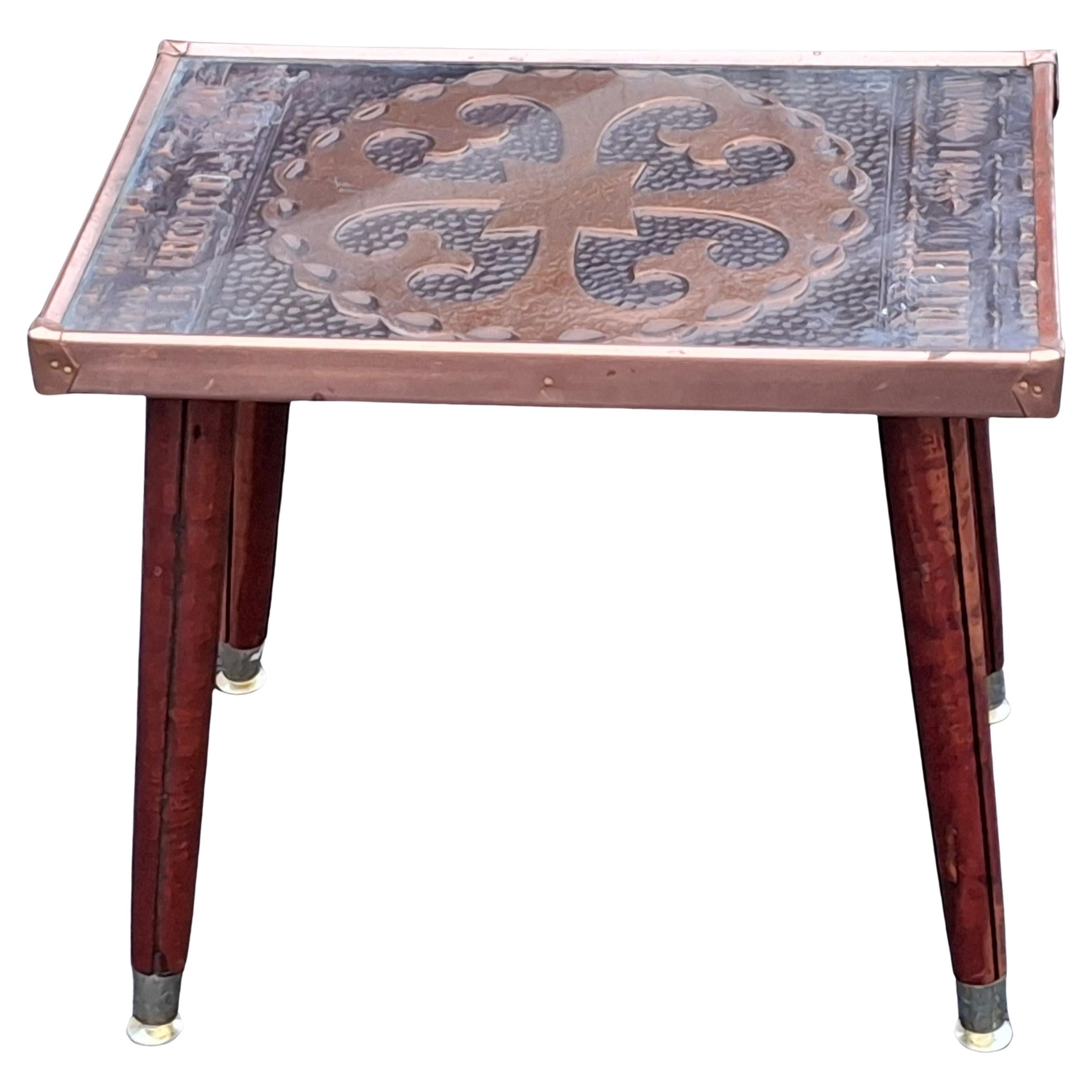 Gothic Revival Style Copper Clad Wood and Brass Side Table For Sale