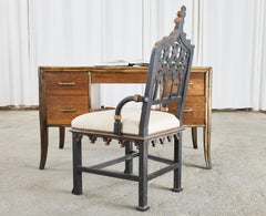 Gothic Revival Style Ebonized Parcel Gilt Hall Chair