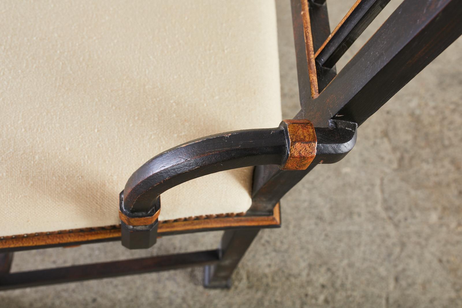 Brass Gothic Revival Style Ebonized Parcel Gilt Hall Chair