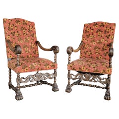 Antique Gothic Revival Throne Chairs a Pair