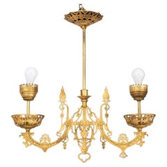 Gothic Revival Two-Arm Gilt Metal Chandelier