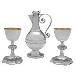 Gothic Revival, Victorian Used Sterling Silver Communion Set, London, 1877