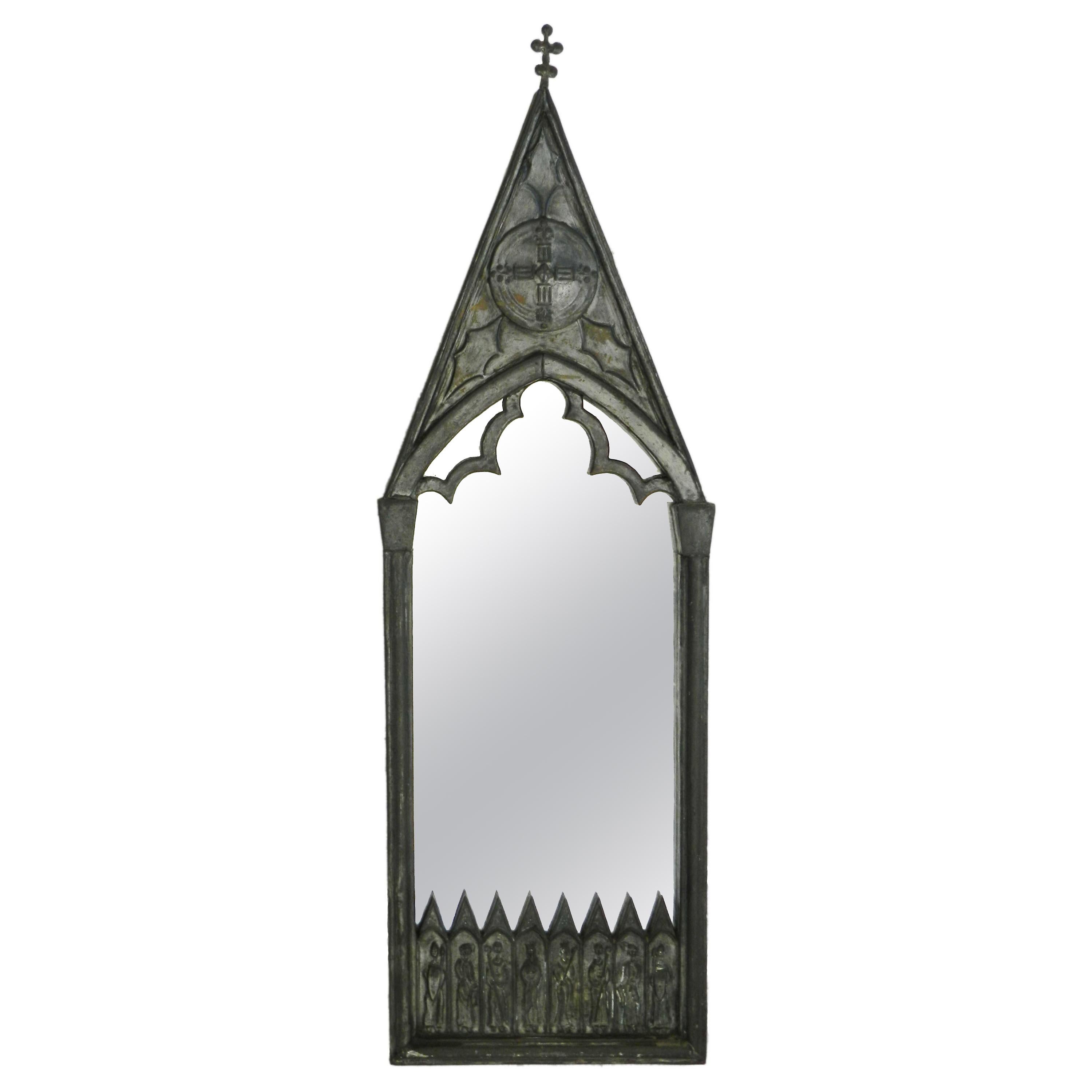 Gothic Revival Wall Mirror Pewter, c1920 FREE SHIPPING