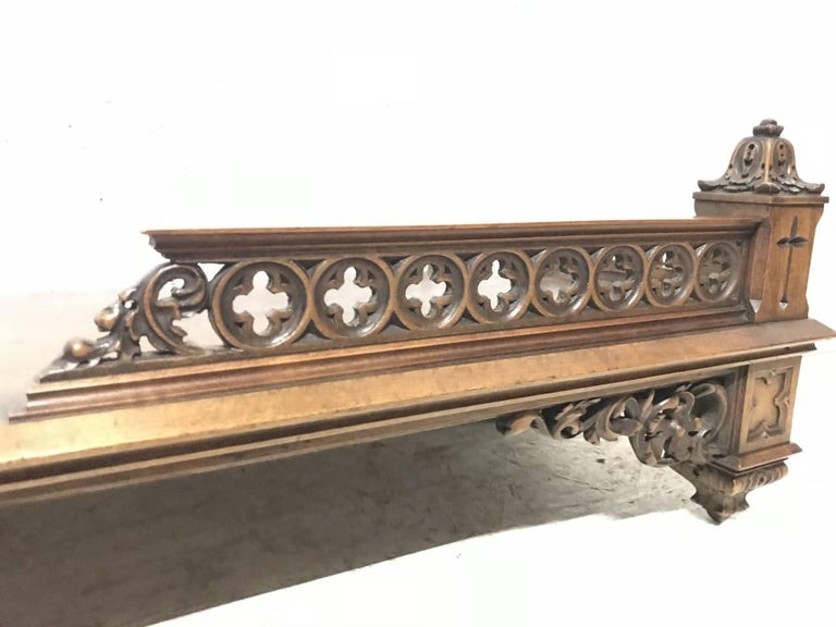 Gothic Revival Walnut Wall Shelf with Pierced QuaTrefoils and Carved Floralwork at 1stDibs