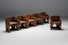 Poltrone in legno in stile gotico-revival, pino e oak, 20° secolo