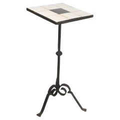 Gothic Revival Wrought Iron and Tile Plant Stand Pedestal Side Table 1920/60's