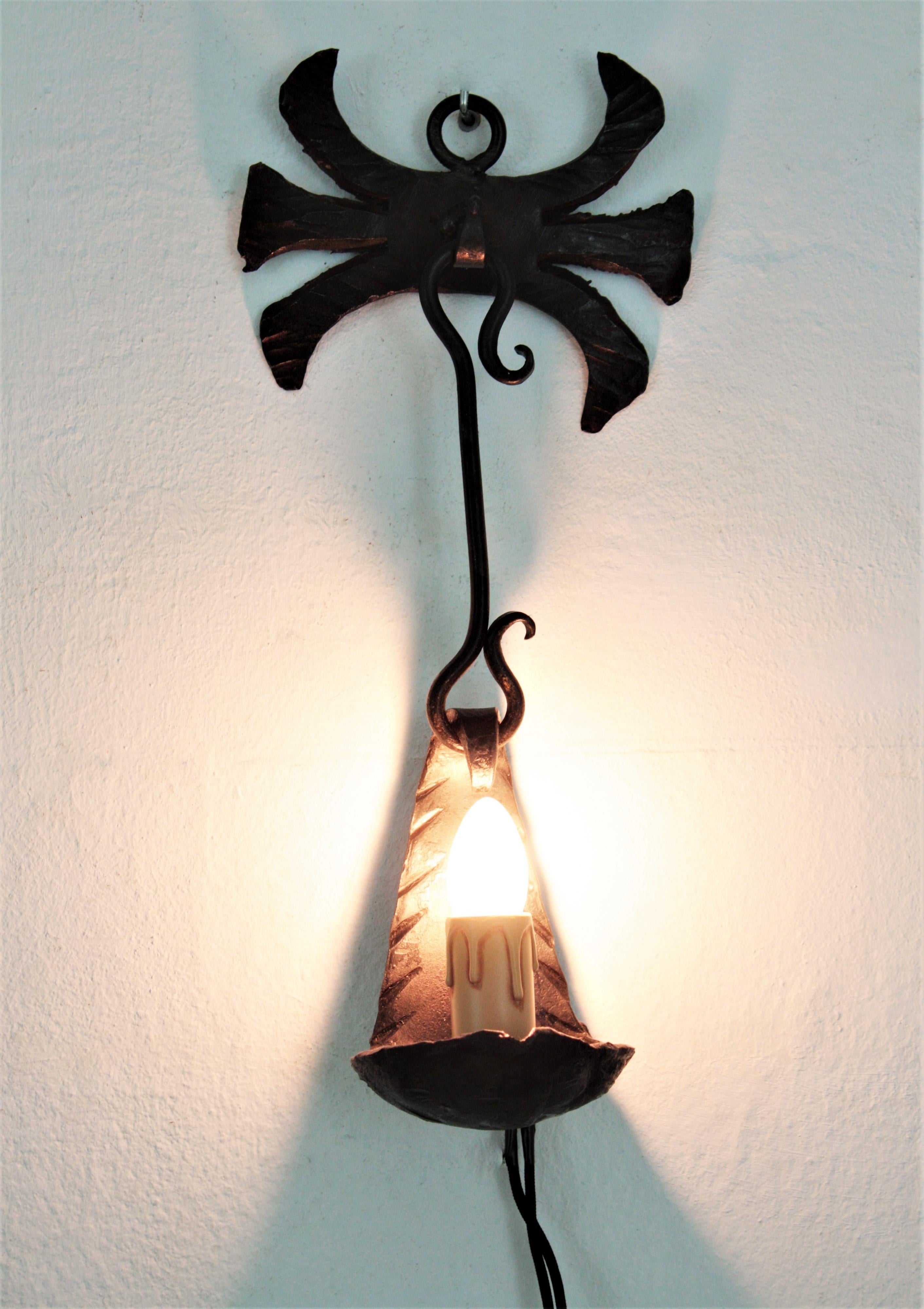 Spanish Gothic Revival Wall Lights in Hand-Forged Iron For Sale 8