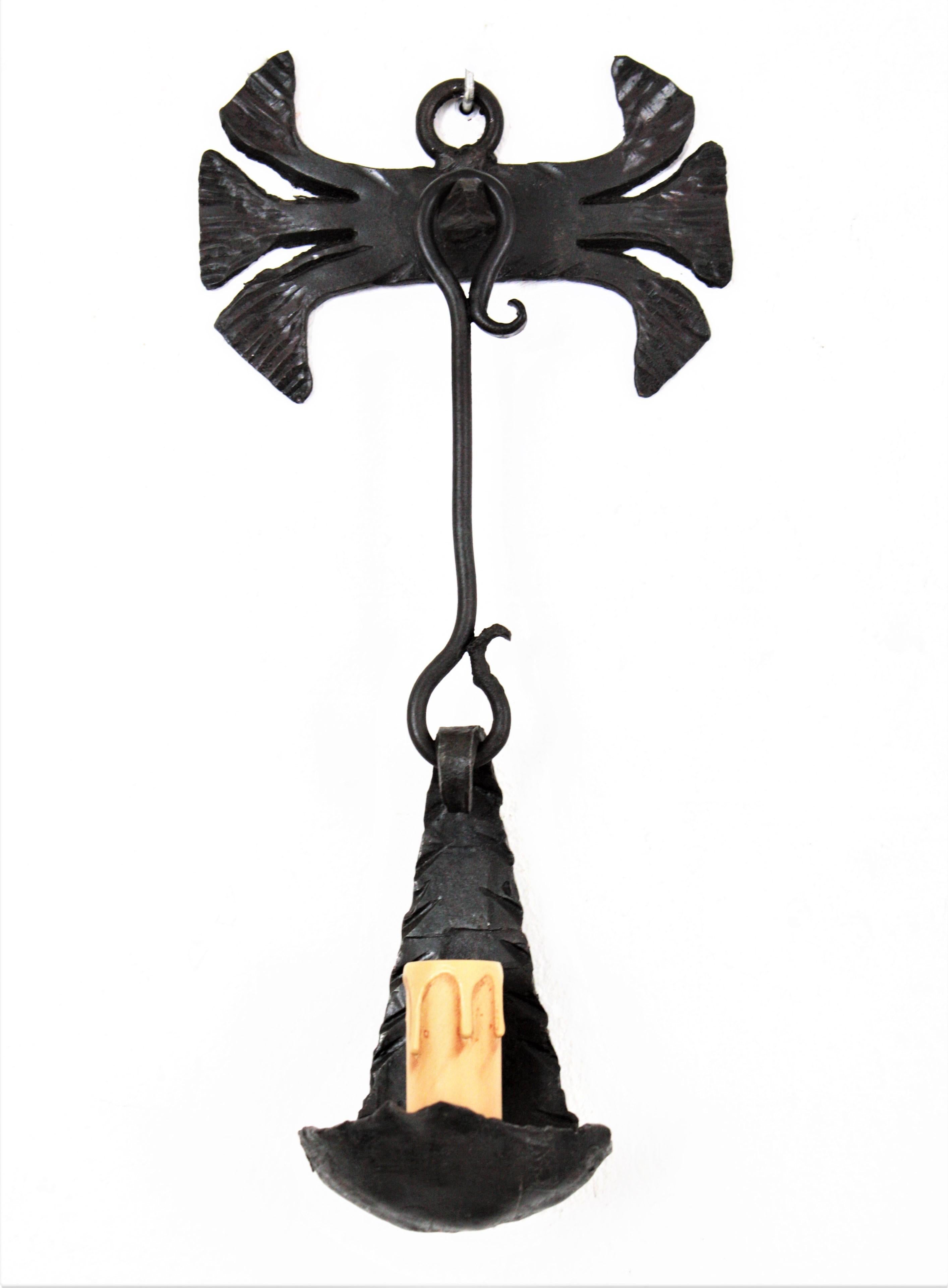 Spanish Gothic Revival Wall Lights in Hand-Forged Iron For Sale 10