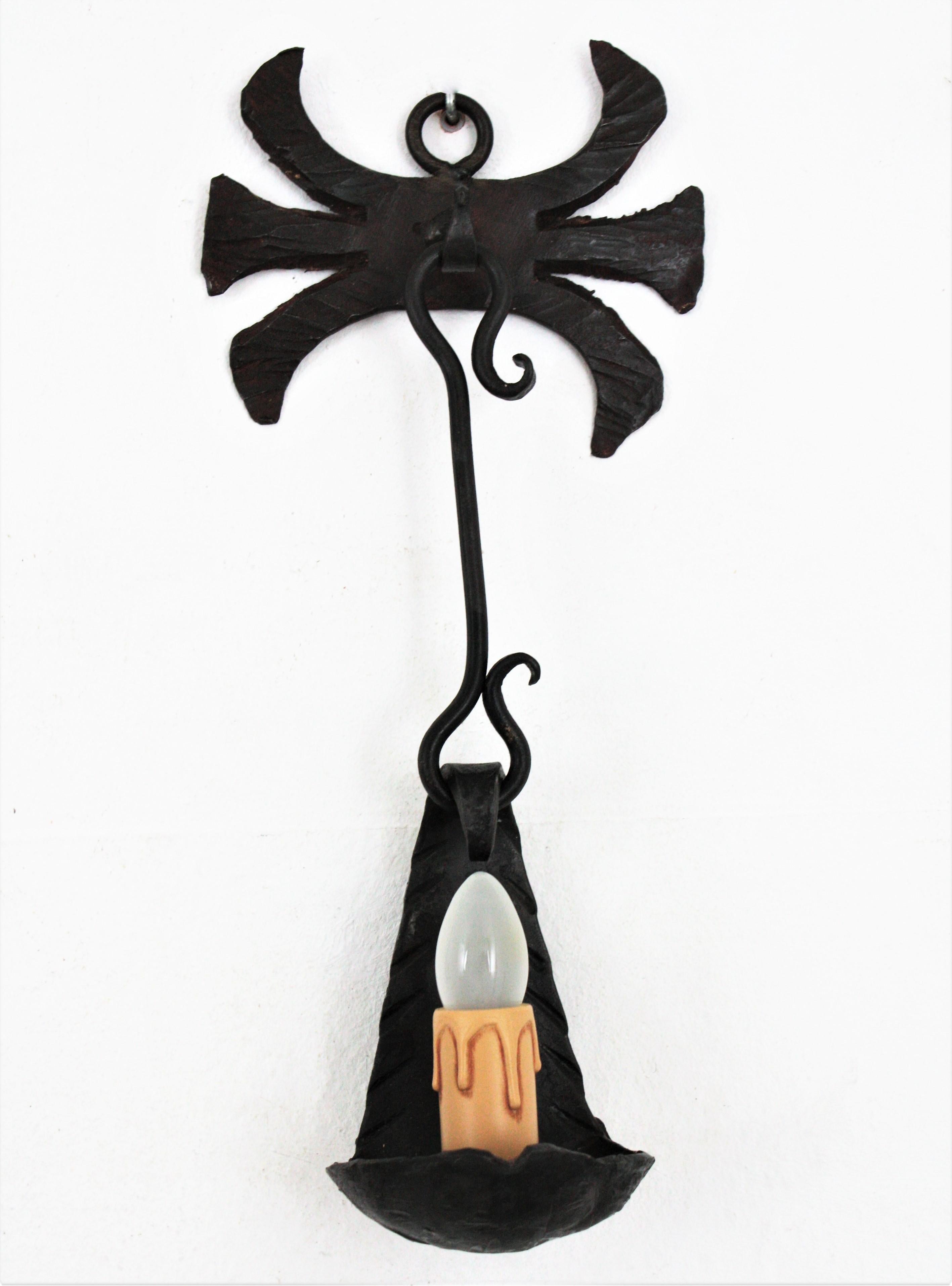Spanish Gothic Revival Wall Lights in Hand-Forged Iron For Sale 1
