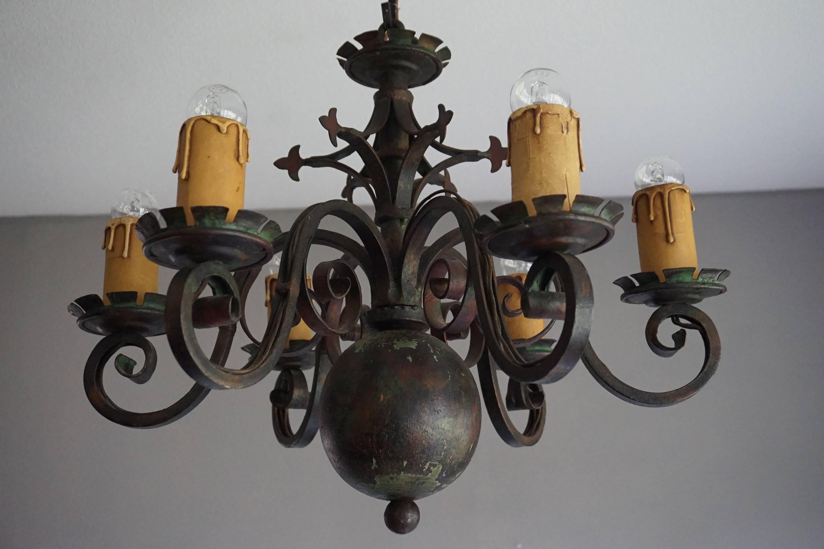 Gothic Revival Wrought Iron Medieval Look and Castle-Like Chandelier / Pendant 7