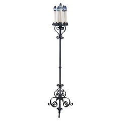 Gothic Revival Schmiedeeisen Torchiere Kandelaber Leuchter Stehlampe 70"