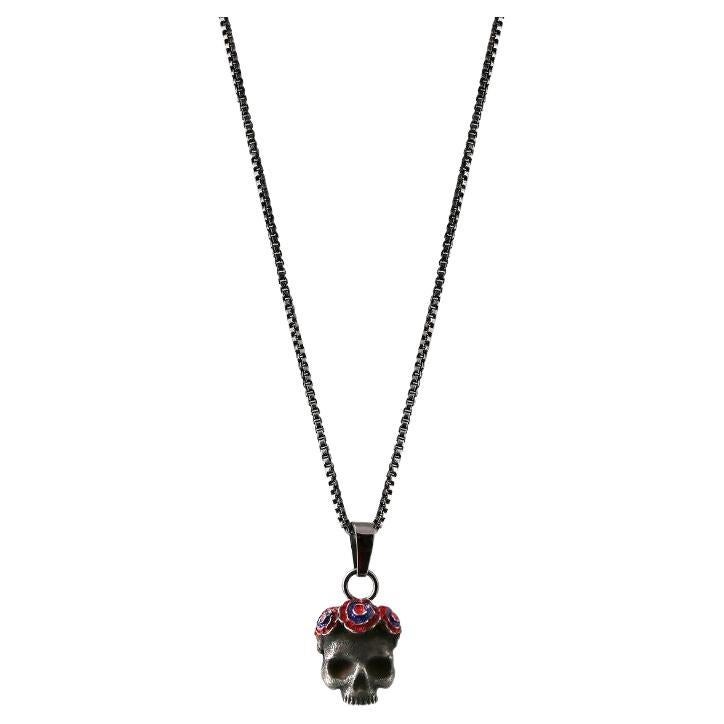 Gothic Rose Skull Necklace in Black IP Plated Stainless Steel