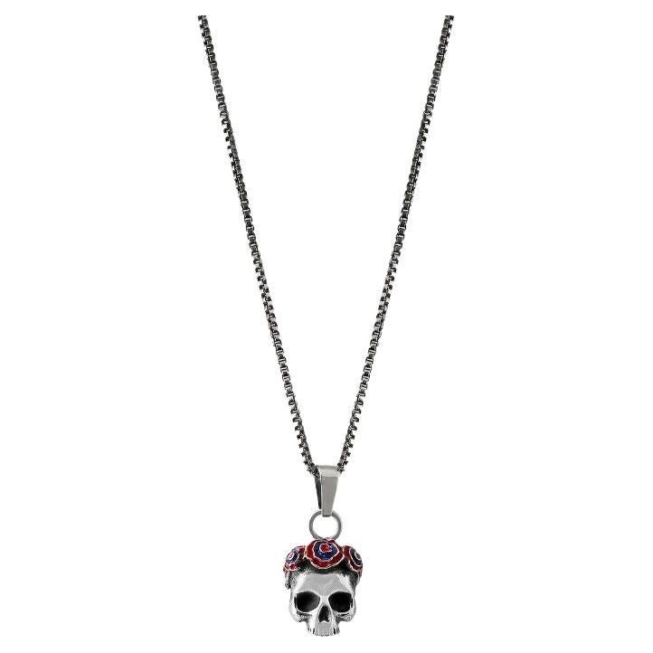 Gothic Rose Skull Necklace in IP Plated Stainless Steel