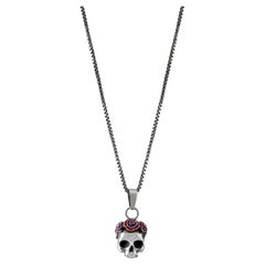 Gothic Rose Skull Necklace in IP Plated Stainless Steel