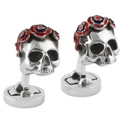 Gothic Roses Skull Cufflinks in IP Plated Stainless Steel