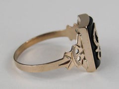 Gothic "S" Onyx Gold Initial Ring Victorian
