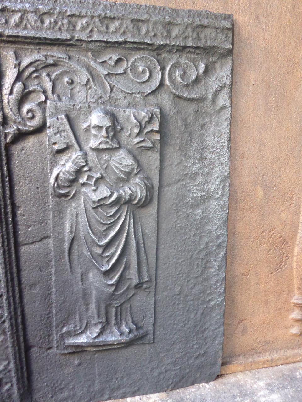 Iron Antique Gothic Saint Peter Fireback / Backsplash, 16th - 17th Century For Sale