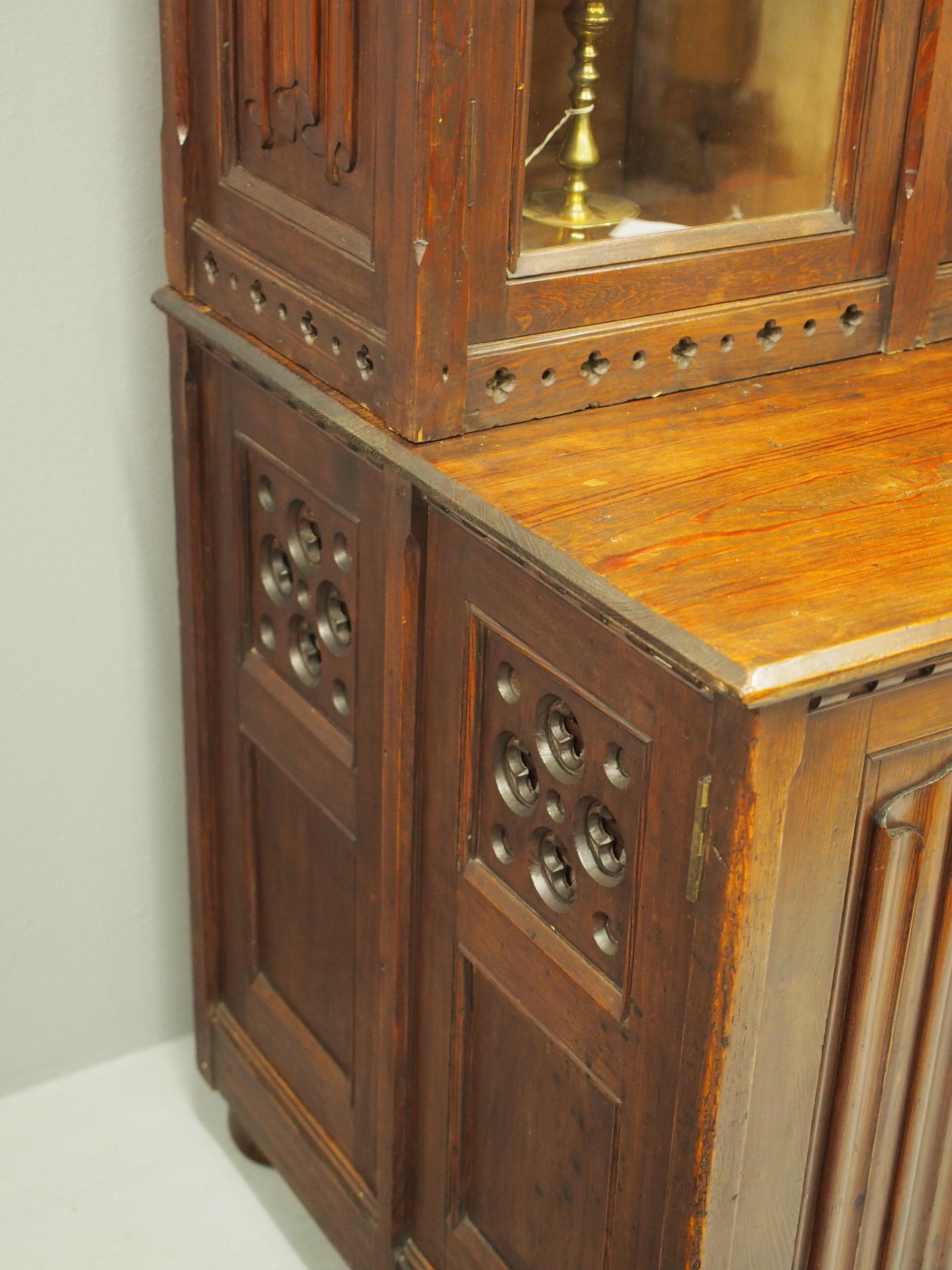 19th Century Gothic Scottish Pitch Pine Cabinet Bookcase For Sale