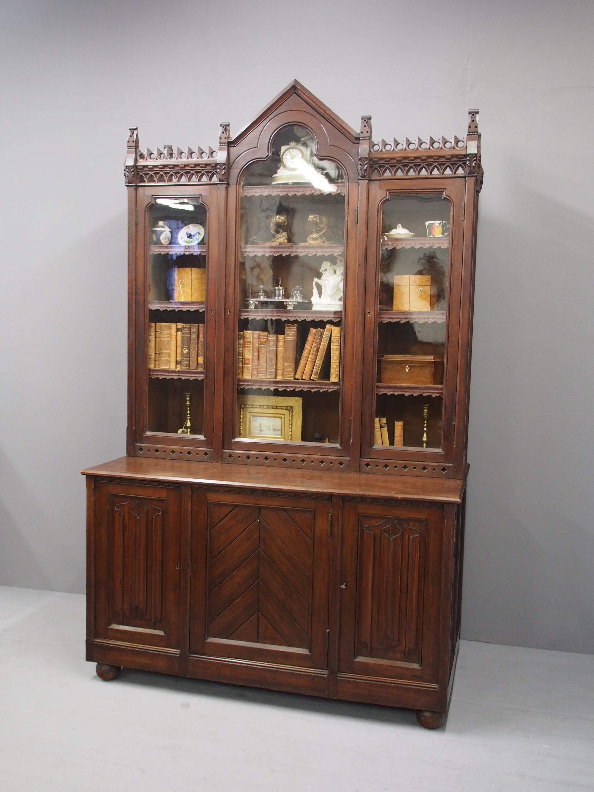 Gothic Scottish Pitch Pine Cabinet Bookcase For Sale 3