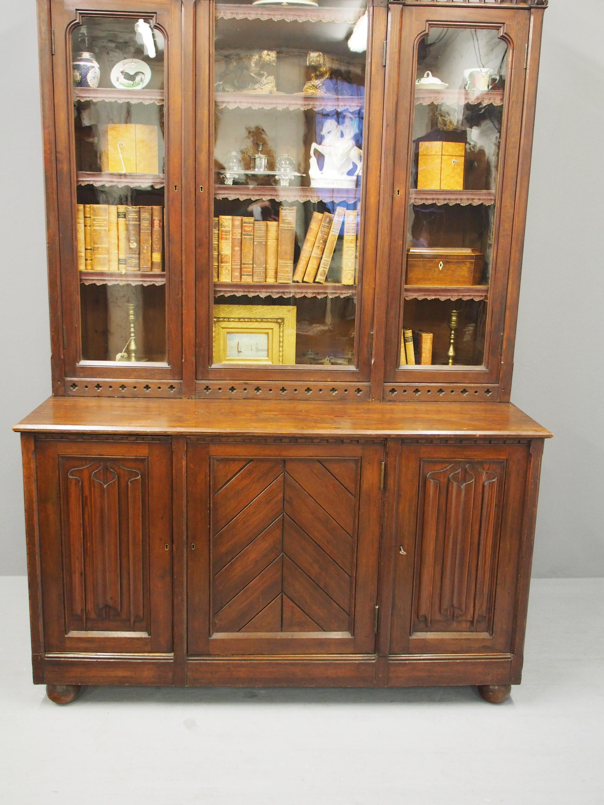 Gothic Scottish Pitch Pine Cabinet Bookcase For Sale 4