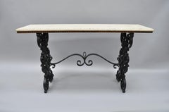 Gothic Scrolling Schmiedeeisen Konsole Halle Gebäck Sofa Tisch Travertin Top