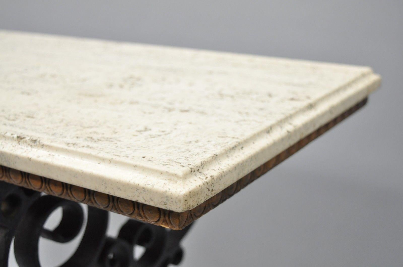 Gothic Scrolling Wrought Iron Console Hall Pastry Sofa Table Travertine Top 3