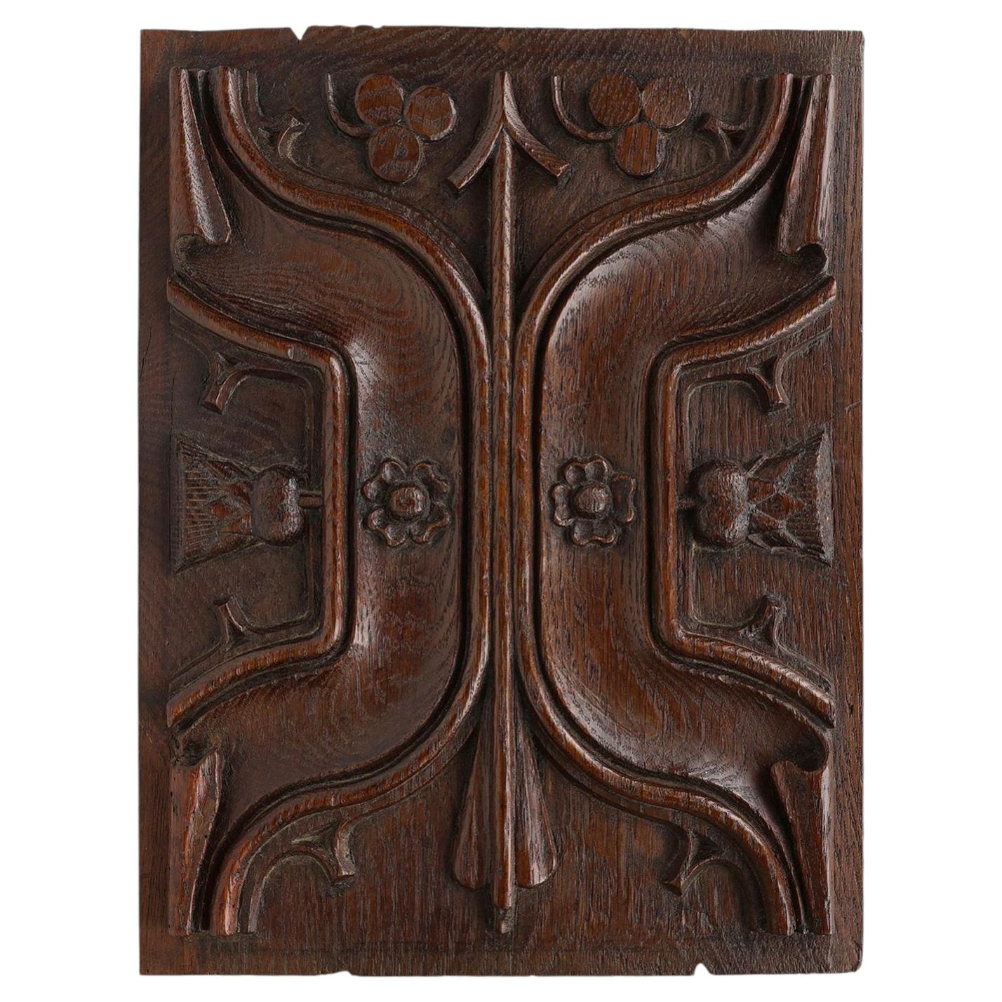 Panneau sculpté gothique en Oak du 16ème siècle, Belgique