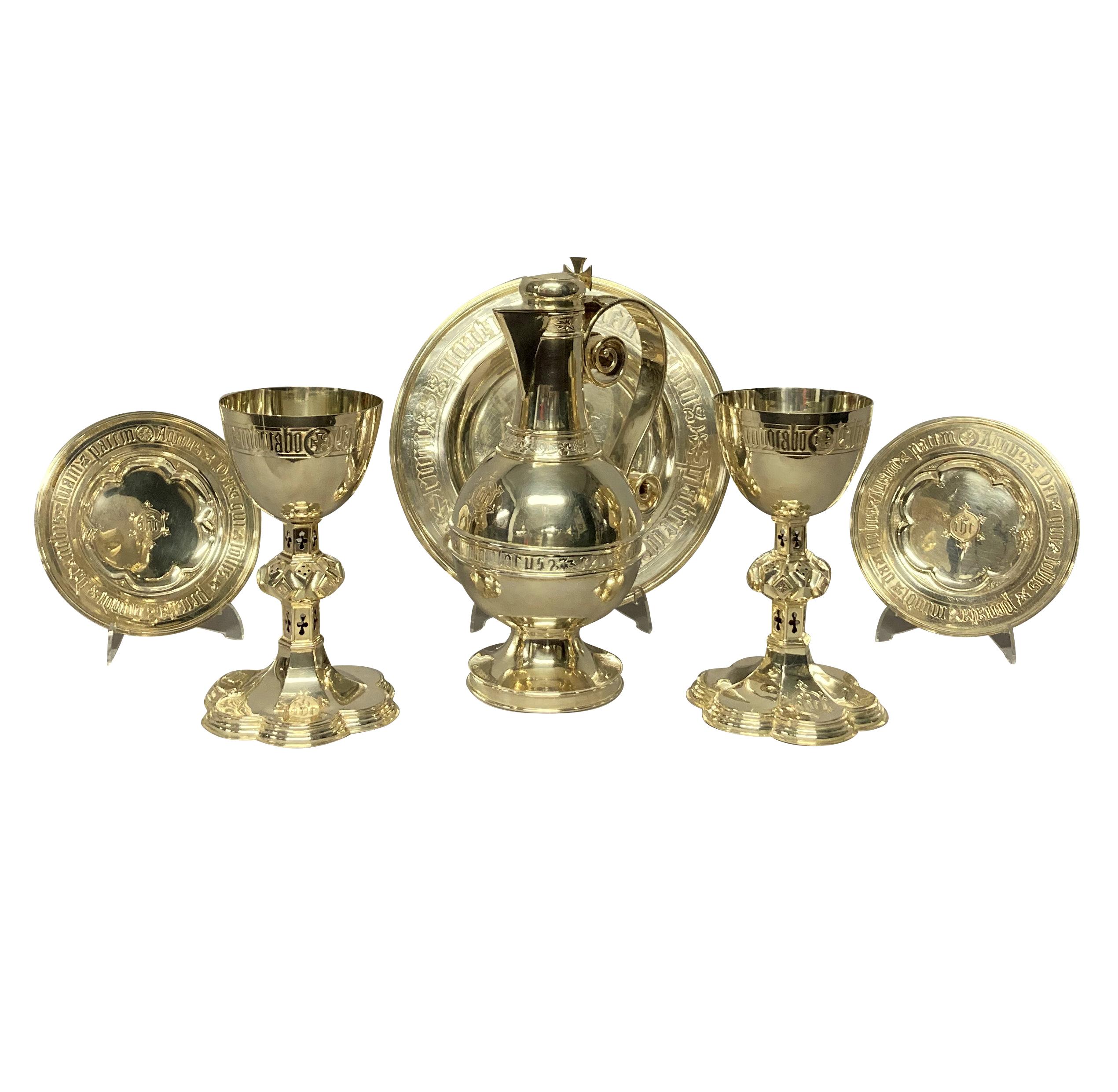 Silver Plate Gothic Silver Communion Set with Original Box by Henry Wilkinson & Sons For Sale