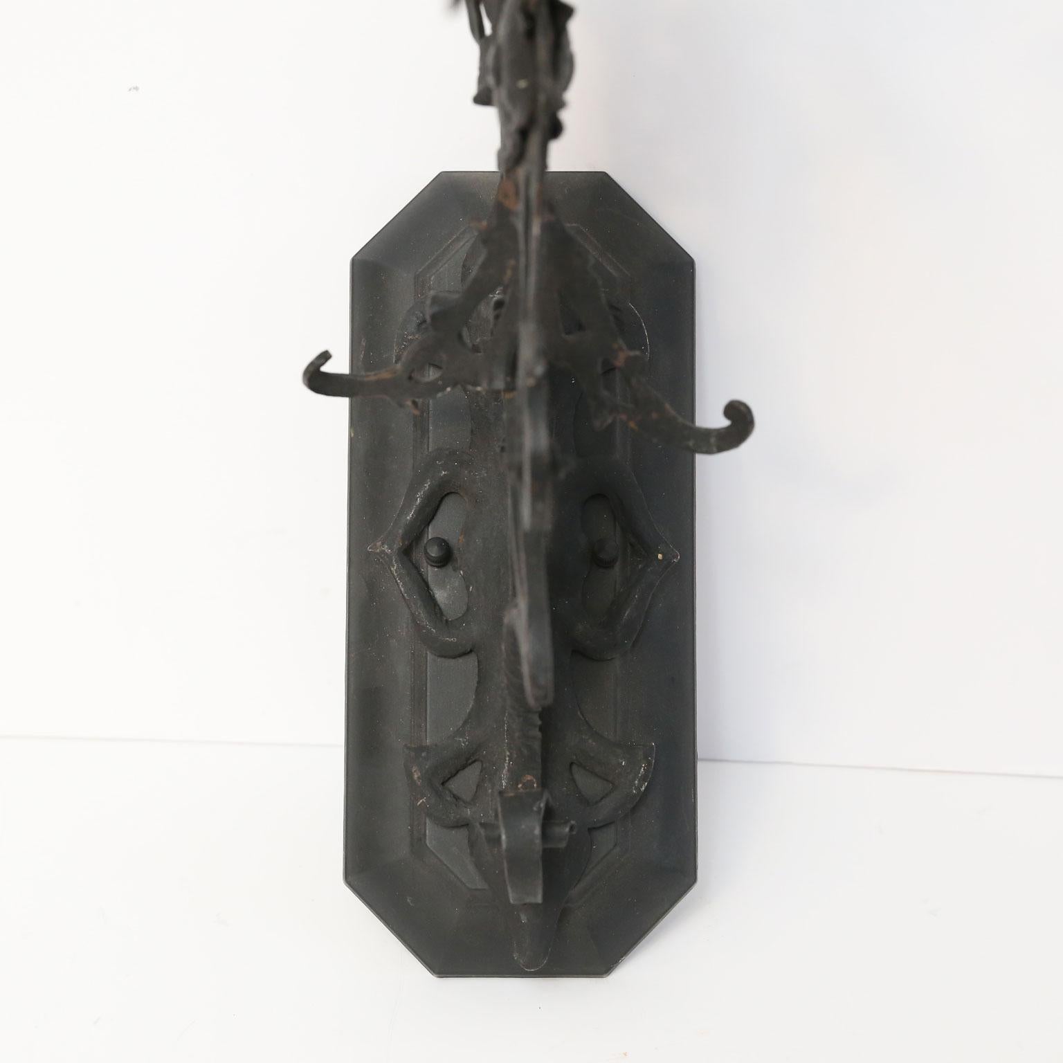 French Curious Hand-Forge Spanish Revival/ Gothic Revival Sconce Style of Poillerat For Sale