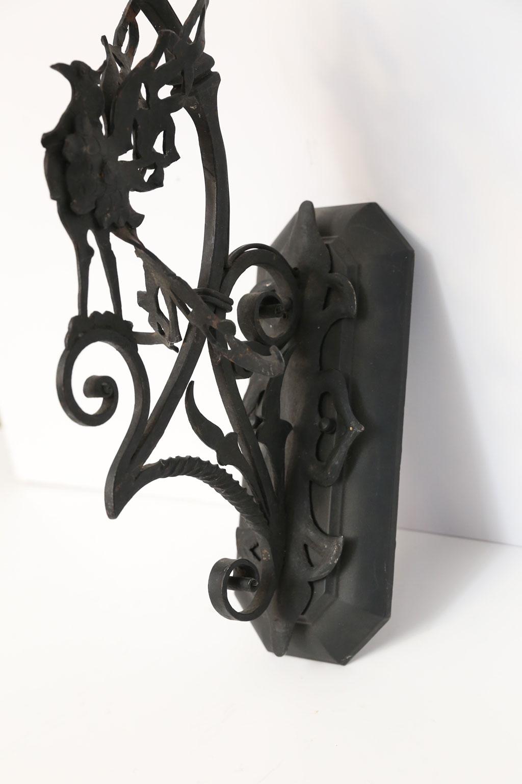Forged Curious Hand-Forge Spanish Revival/ Gothic Revival Sconce Style of Poillerat For Sale