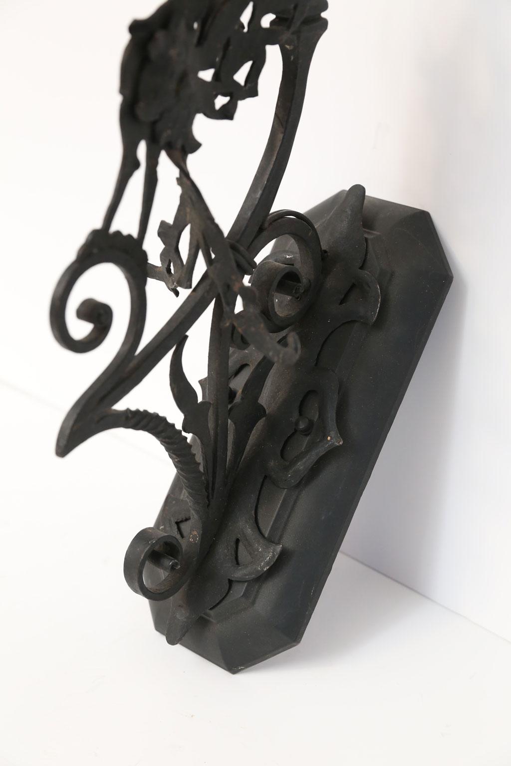 Iron Hand-Forged Gothic Revival Sconce in Style of Poillerat For Sale