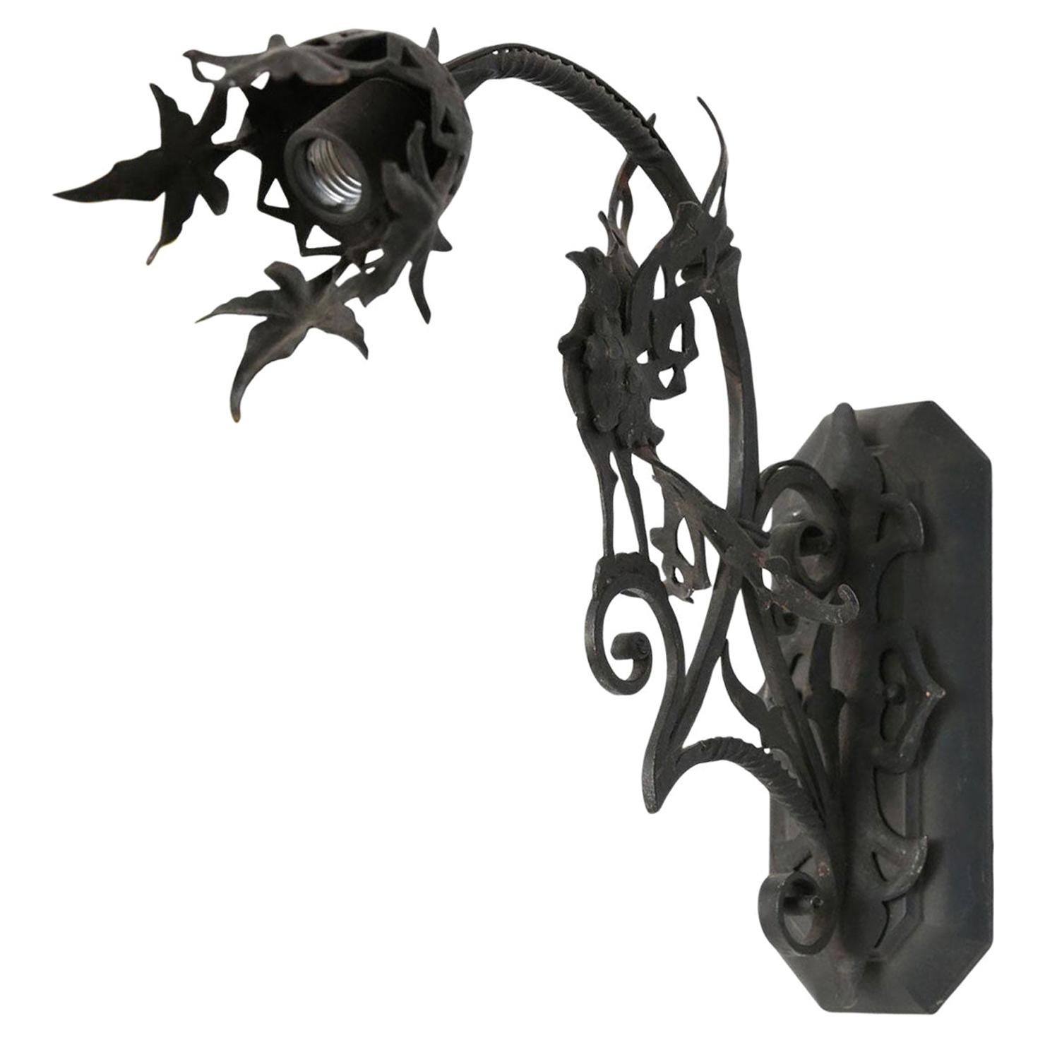 Curious Hand-Forge Spanish Revival/ Gothic Revival Sconce Style of Poillerat For Sale
