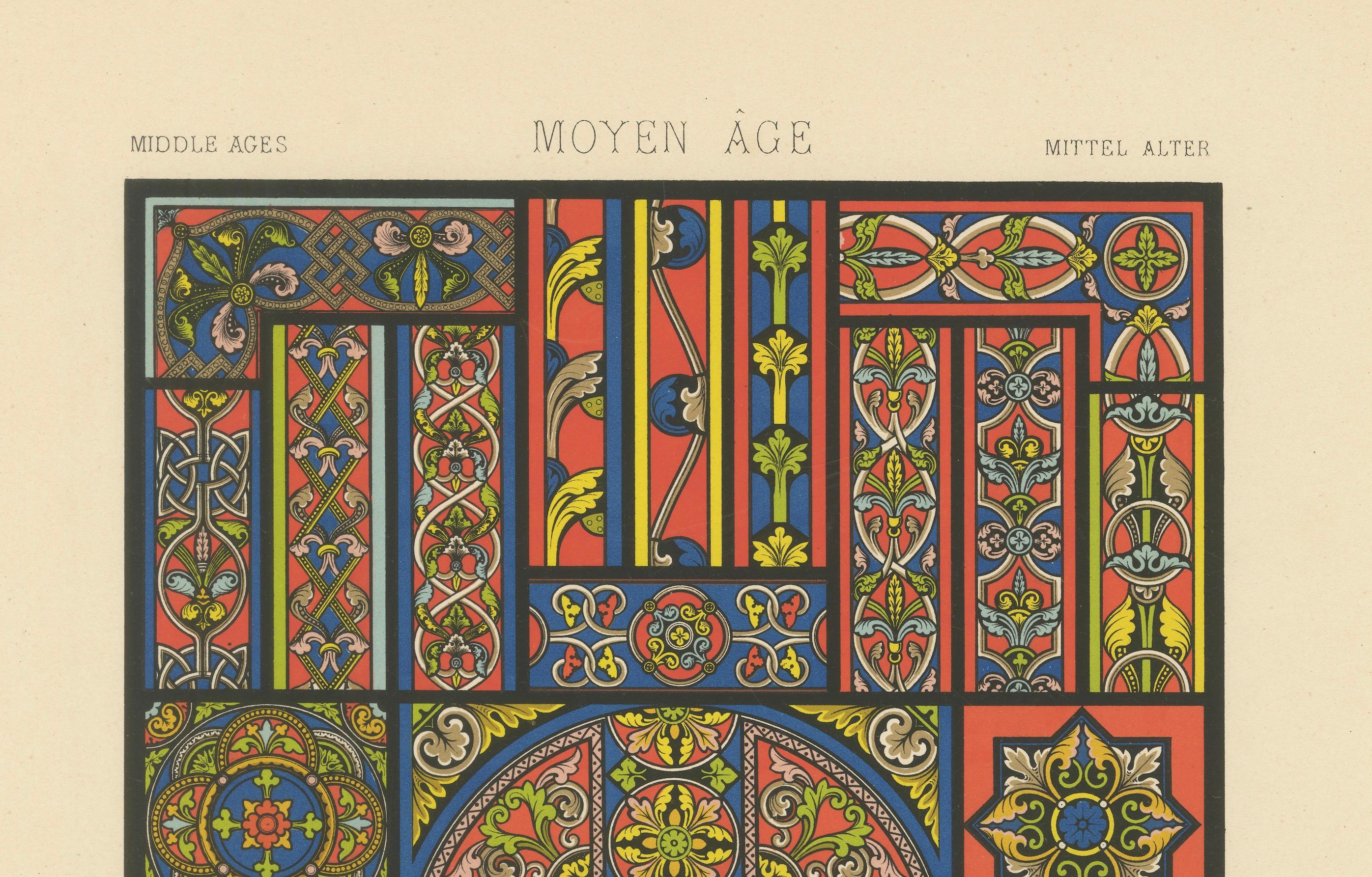 Motifs de vitraux gothiques - Designs de fenêtres décoratives du Moyen Âge, c.1869 Bon état - En vente à Langweer, NL