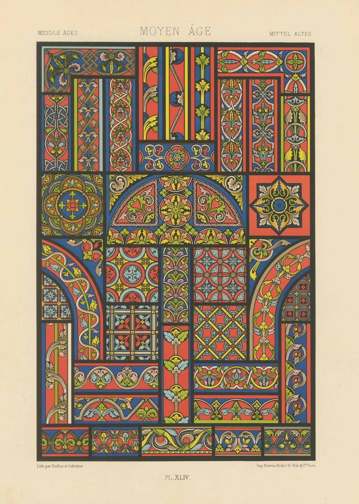 Papier Motifs de vitraux gothiques - Designs de fenêtres décoratives du Moyen Âge, c.1869 en vente