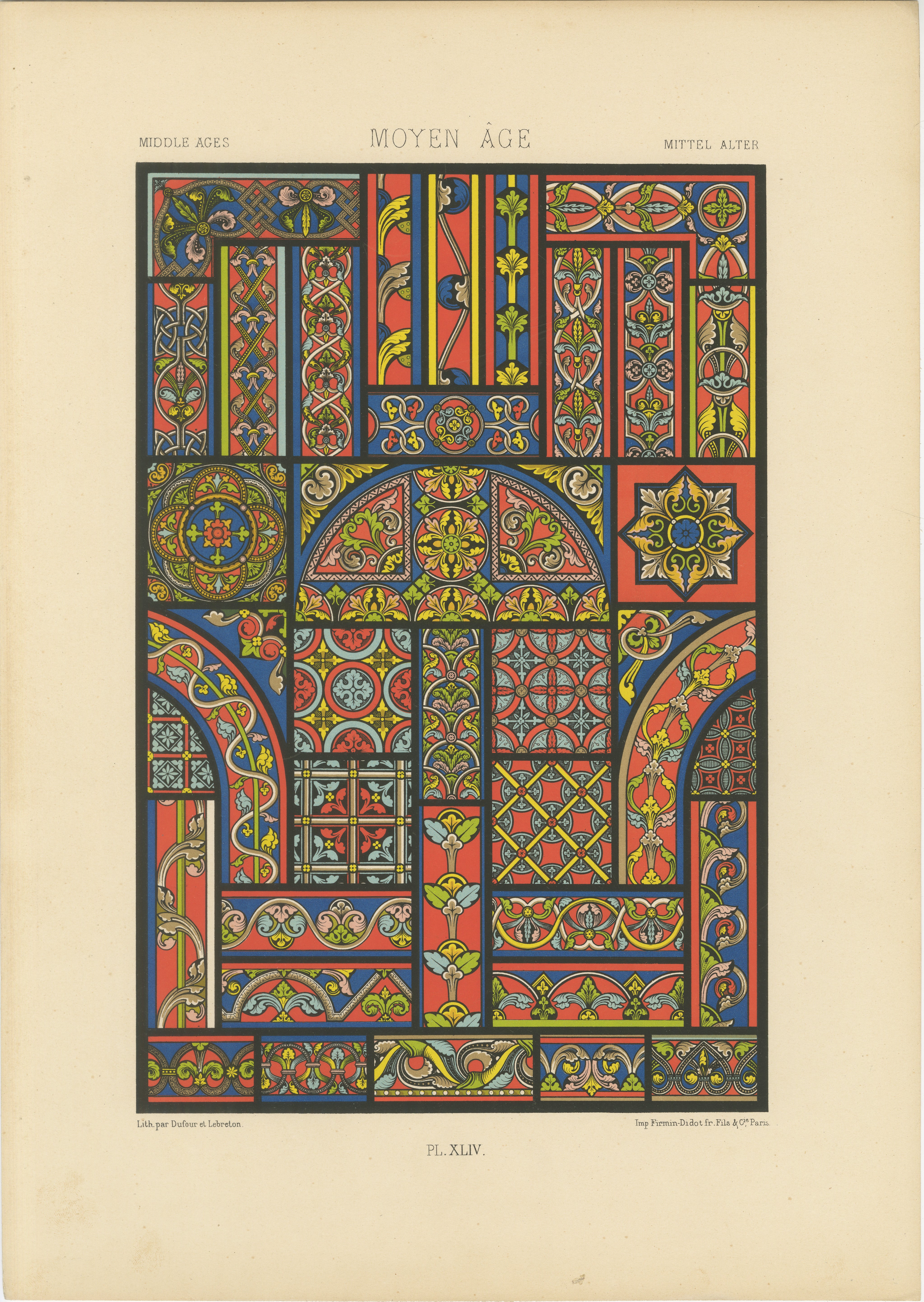 Gothic Stained Glass Motifs – Middle Ages Decorative Window Designs, c.1869