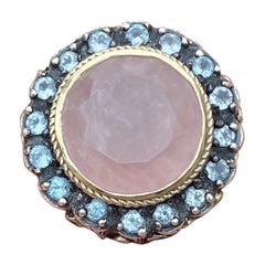 Gothic Statement Rose Quartz, Topaz, and Iolite Ring in Silver